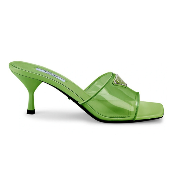 Prada Shoes - Prada Plexiglas Green PVC Patent Leather Backless Sandal Mule Heel Pump 38.5